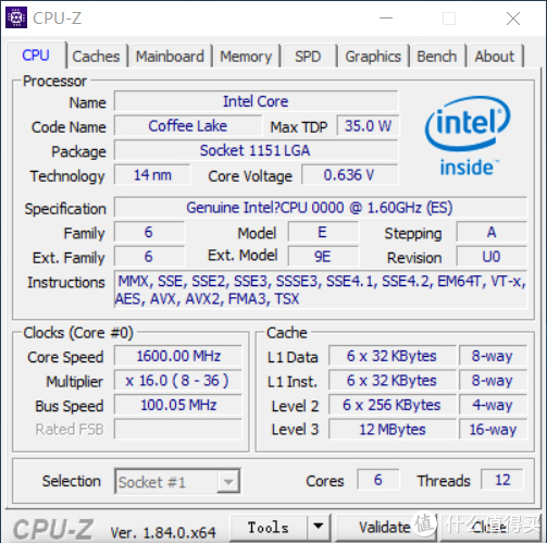 i7 8700t的基本规格是六核十二线程,频率1.6~3.6,全核满载频率3.1g.