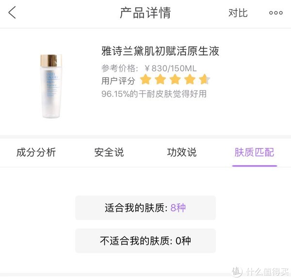 美丽修行中可以看出来,雅诗兰黛这款精华水中没用不适合我的成分,适合