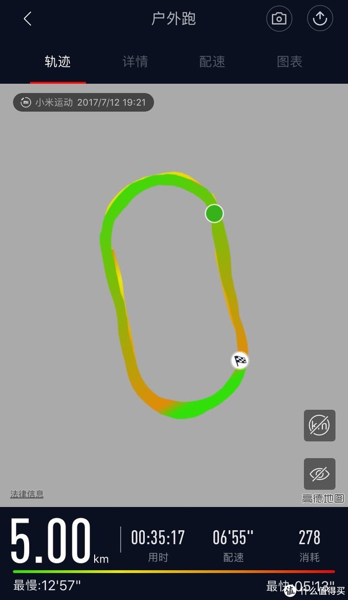 第一次跑完5公里 数据来自小米运动