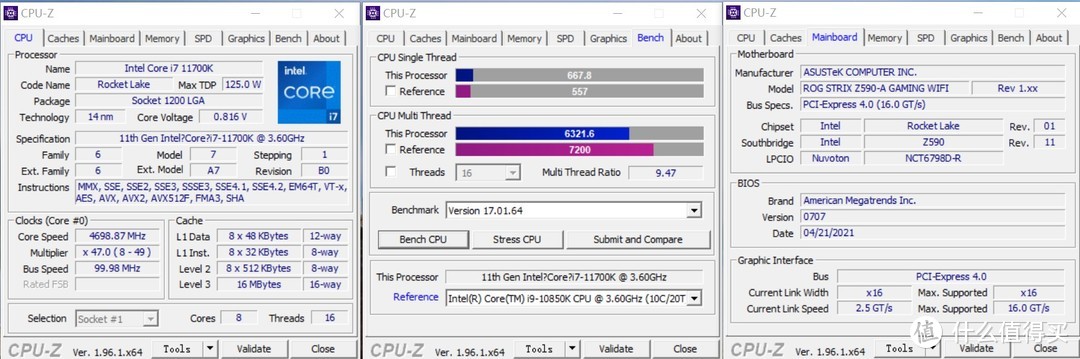 intel i7 11700k的cpu-z跑分,这个分数基本与pbo的r5 5800x相当,但是