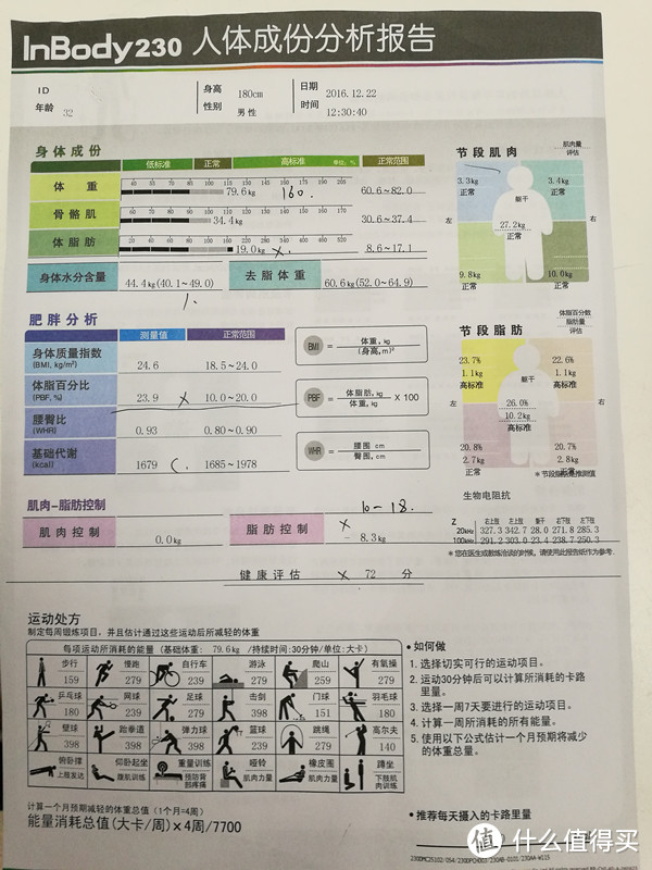 才开始运动时的体重，以及体脂率