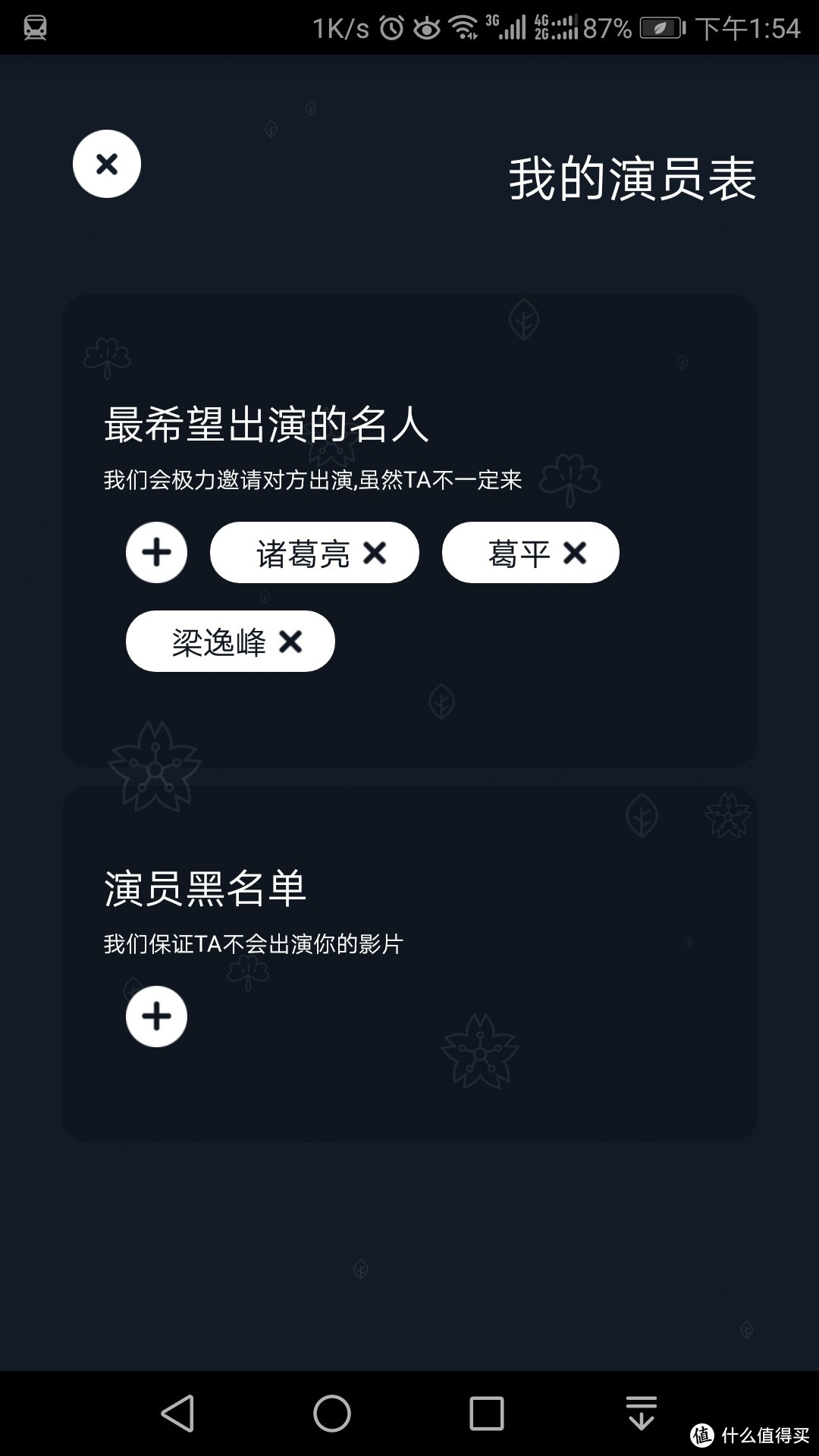 可以添加自己喜欢的演员，屏蔽不喜欢的