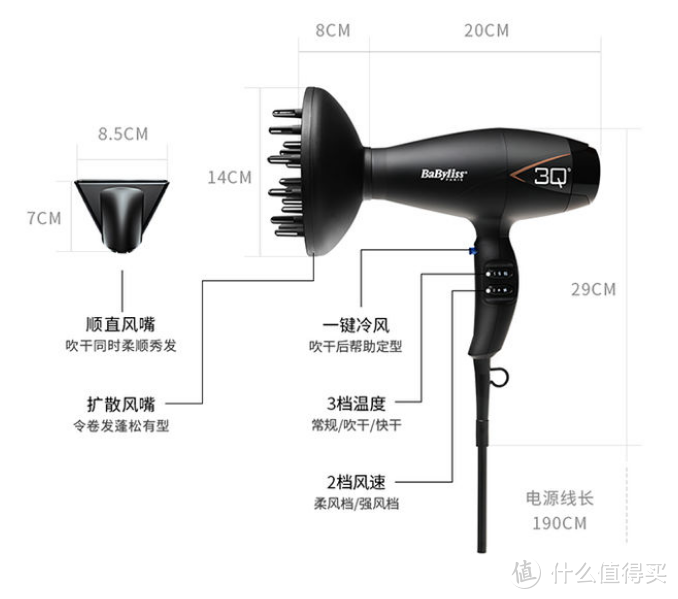 吹毛断发，谁与争“风”：巴比丽丝（BABYLISS）3QMSCN 家用负离子电吹风机开箱评测