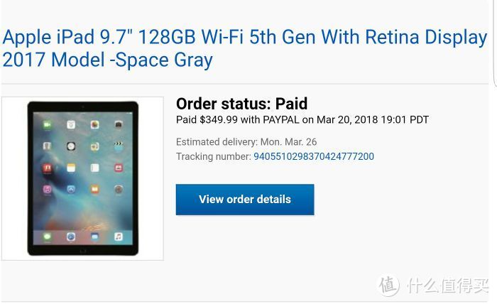受人之托，在eBay上下单iPad mini4 128GB，八折之后付款299.99USD，折合人民币1900元。