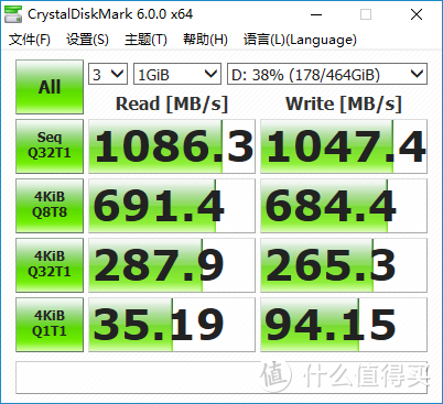 速度如图，用win组的好处是只要插到win电脑上就能认，不用依赖主板芯片组。