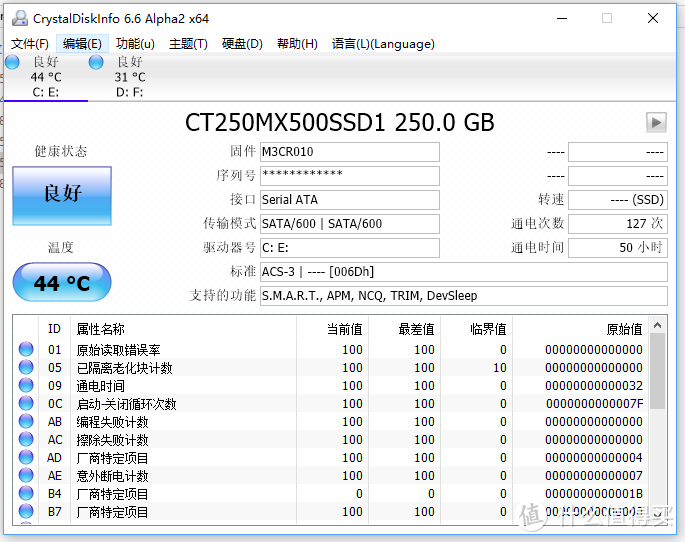 五年质保更安心—英睿达(Crucial) MX500系列 250G SATA3固态硬盘