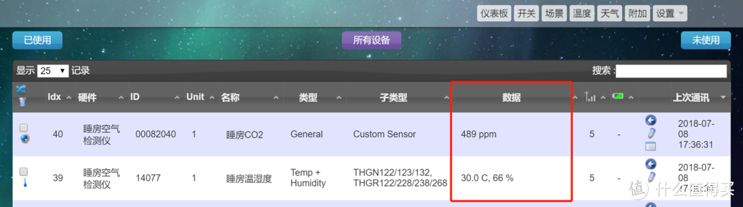 图27  Domoticz中读取到的传感器数值