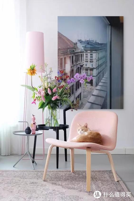 粉台灯+粉椅子+粉蓝装饰画