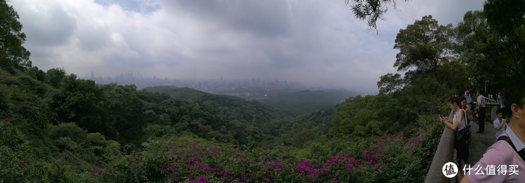 在半山腰的观景平台上看到被云雾环绕的广州城