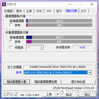 CPU-Z的跑分已经强于A10-7850k了
