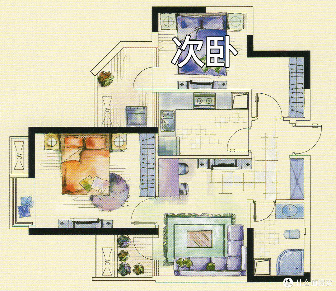 建筑面积66.8平方米的小套二户型图