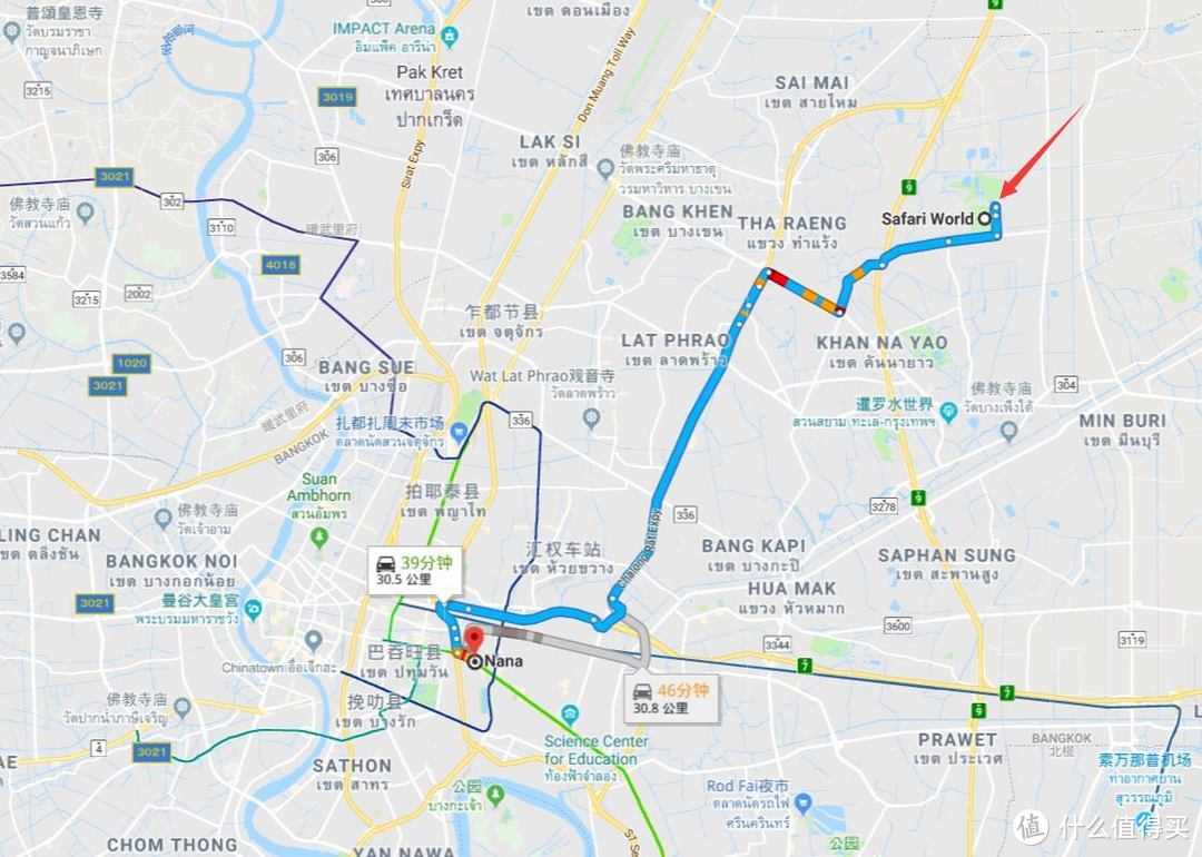 以nana为起点的话，google给出这个路线。30.5公里