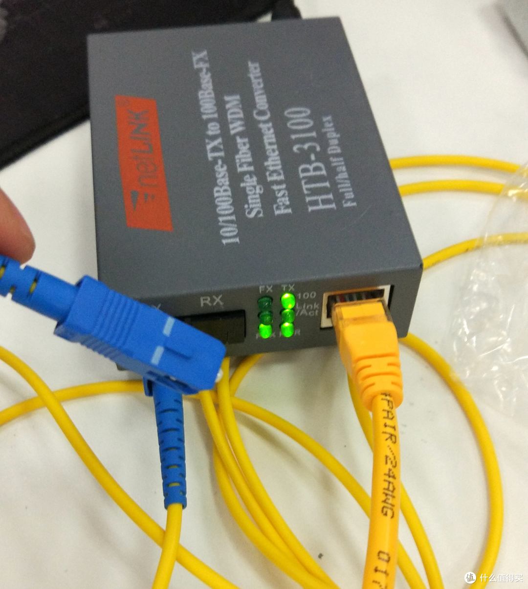 接上光纤,插上网线的指示灯