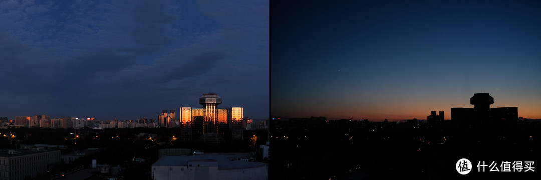 ▲日出时窗外的巨大镜面楼体将东侧的日出倒影到西侧，与夕阳景观形成互补