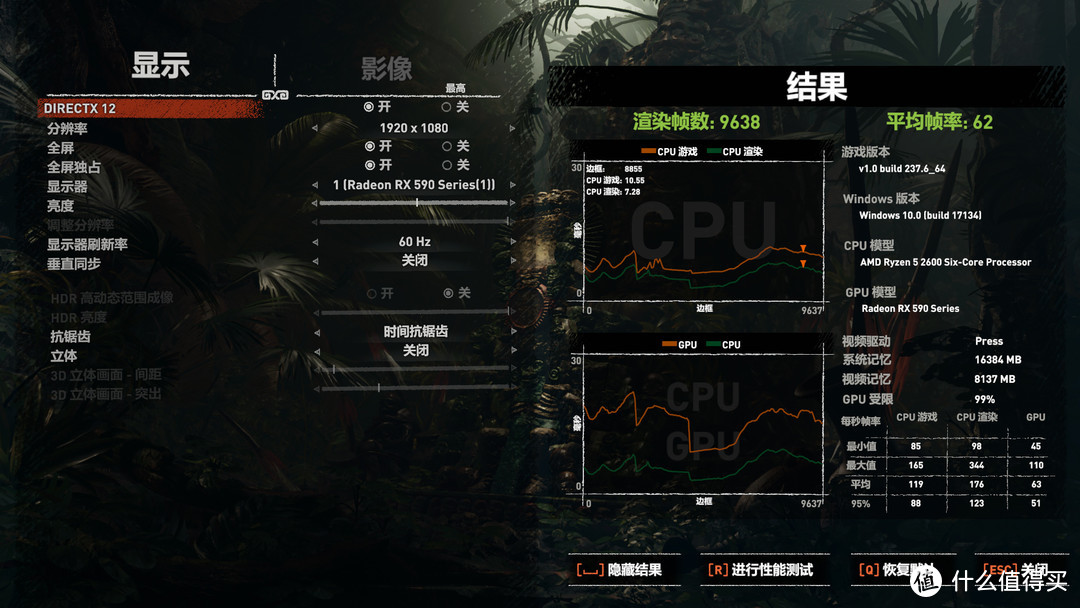 迪兰 DEVIL RX 590 8GB平均帧数62fps