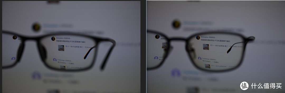 发一个和老眼镜的对比，右边的确实有一点点微微泛黄，不过并不明显，所以平常佩戴也没有问题，不是专业修图师，还是保护眼睛比较重要。