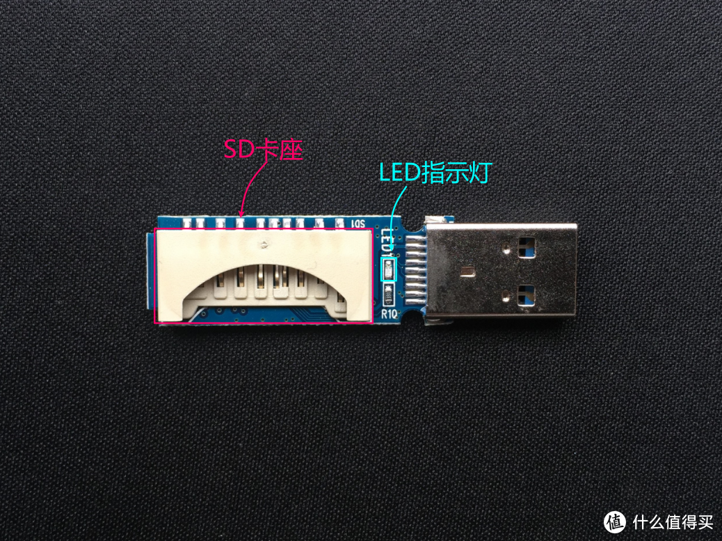 PCBA反面，SD卡座以及LED