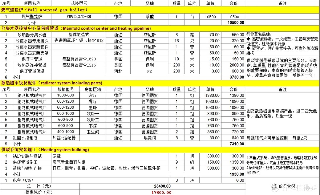 墙暖报价单