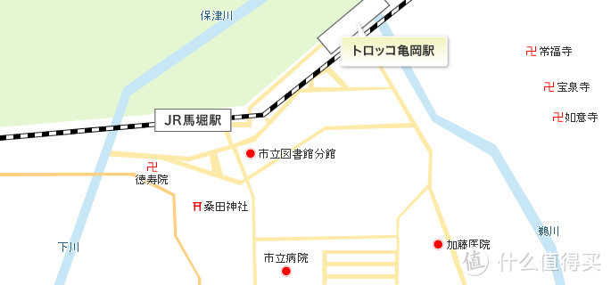 JR马堀站到嵯峨野观光线的龟冈站距离比较近，走路10分钟左右