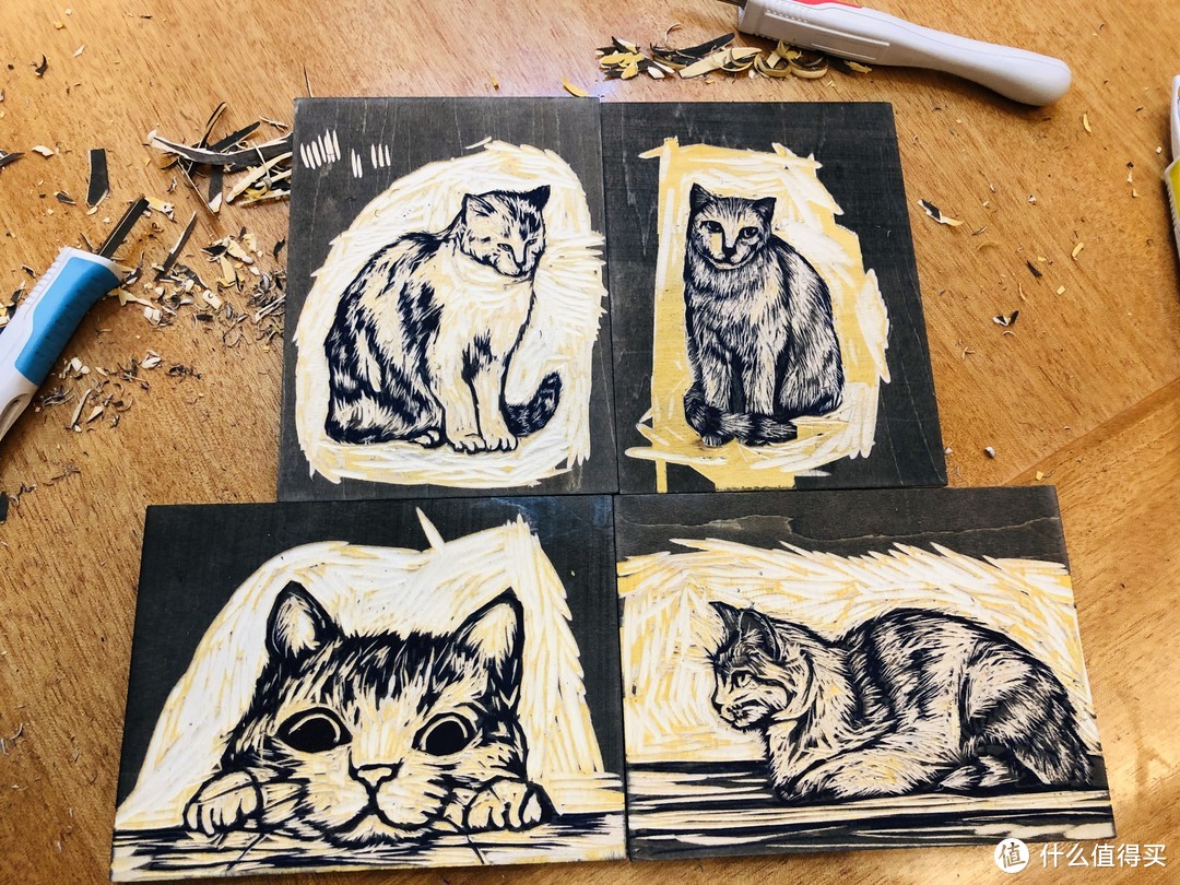 这是为这次小教程做四副小幅的猫咪版画