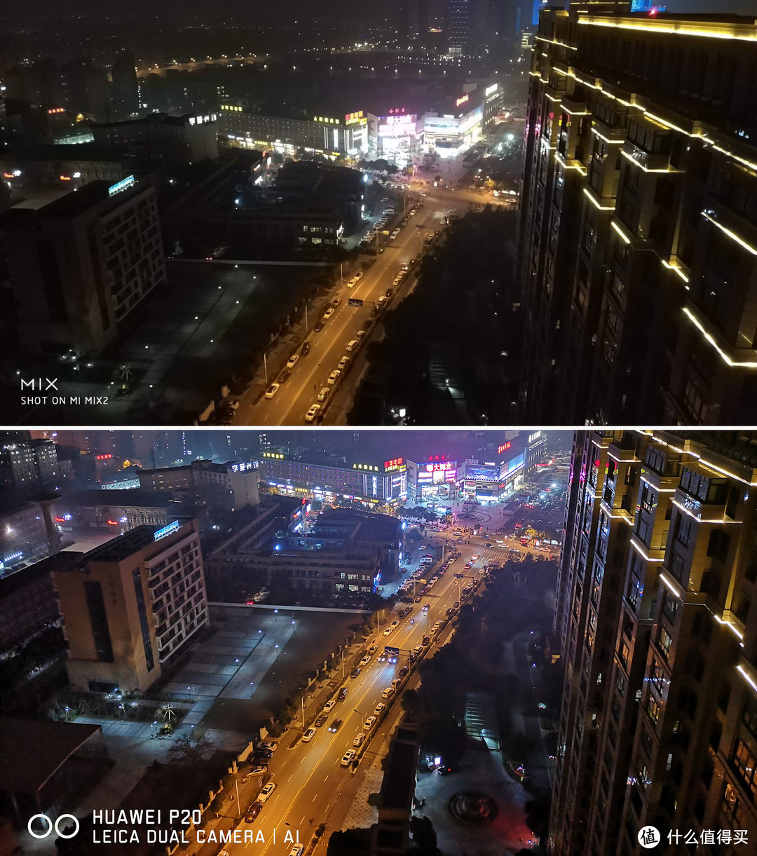 夜景：MIX2 vs P20