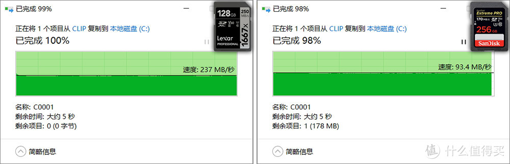 LEXAR 1667x UHS-II 128G SD 与Sandisk Extreme Pro二代性能对比测试