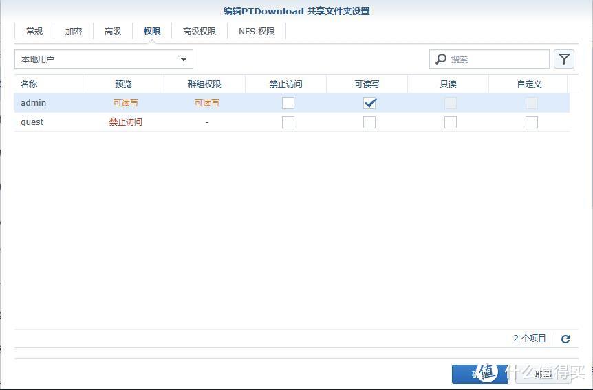 图27 编辑PTDownload共享文件夹设置-本地用户权限