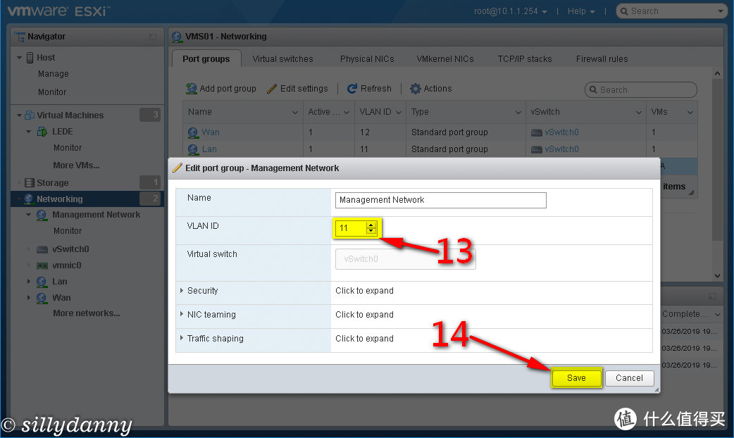 10. 最后返回到ESXI设定管理端的vlan为11
