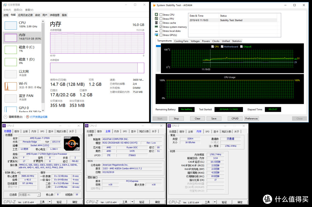 👆F4-3600C18D-16GTRS@R5 2700X DDR4 3600 C18 1.35v 25分钟AIDA64内存烤机测试