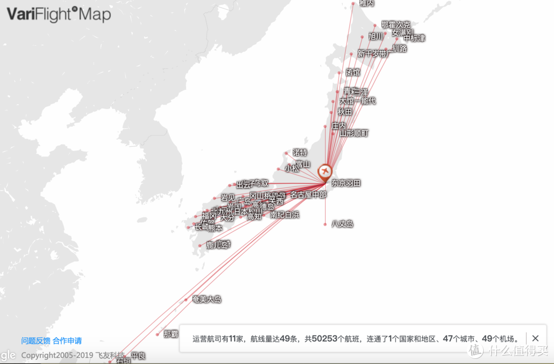 HND成田机场境内航线（来自飞常准）