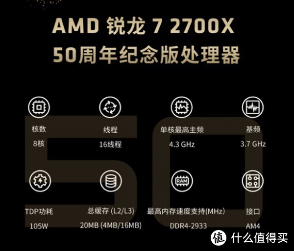 AMD 粉的收藏珍品：AMD Ryzen 7 2700X 50周年纪念版处理器 现身京东