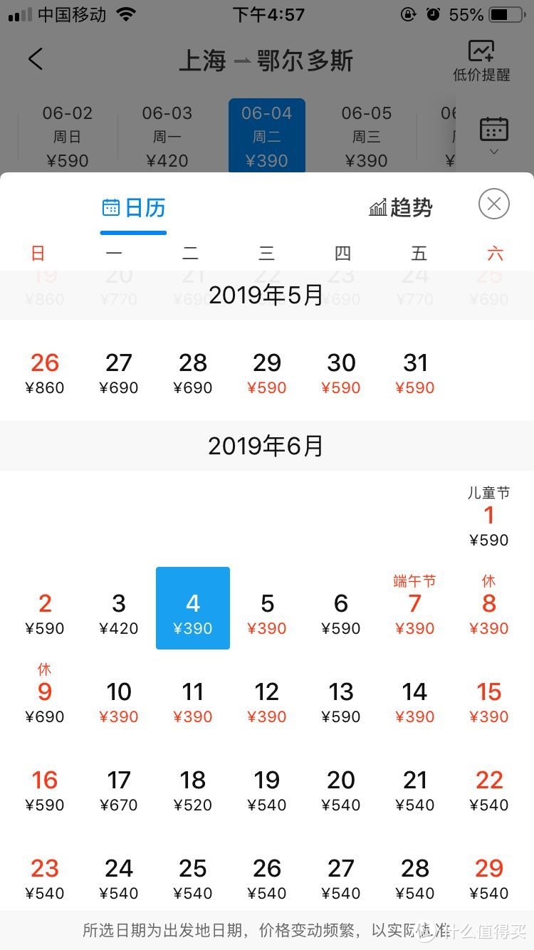 上海——鄂尔多斯机票价格表