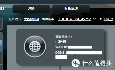 在首页最中间上方位置，可以查到WAN IP，和你的DDNS地址，