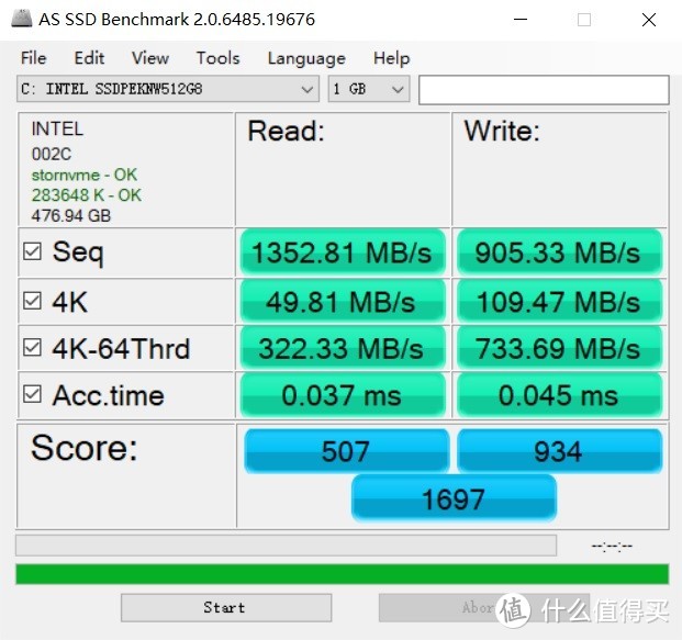 硬盘测试得分和普通SATA III SSD差不多