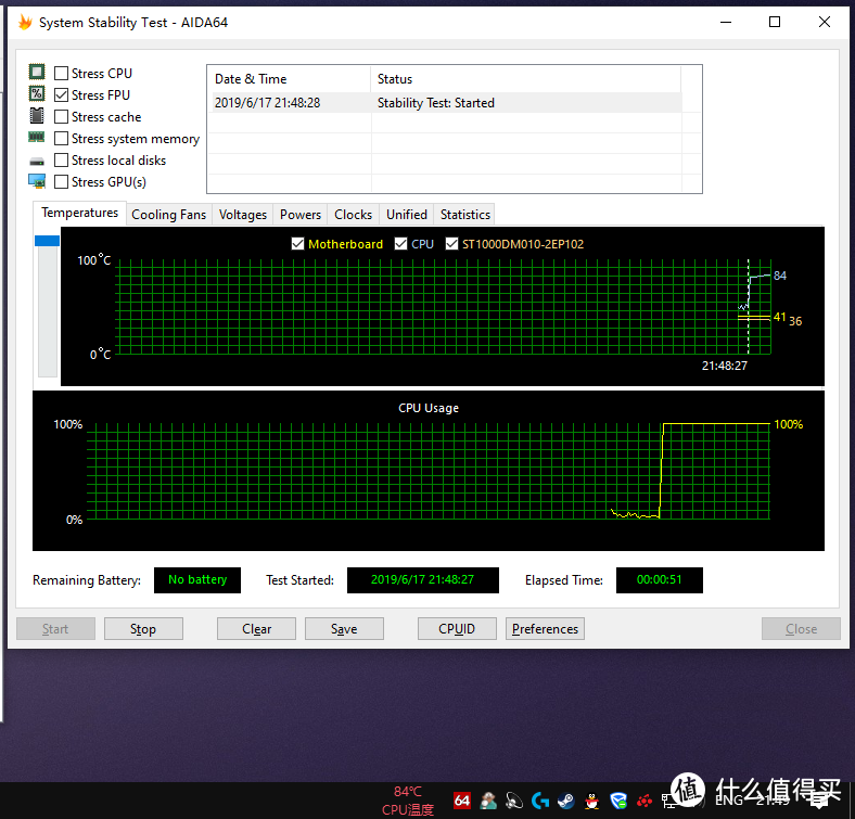 2600X默频状态下 AIDA64单烤FPU 20秒直接85度