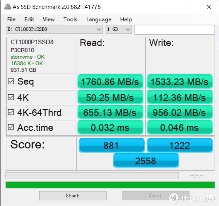 英睿达P1，1GB，速度