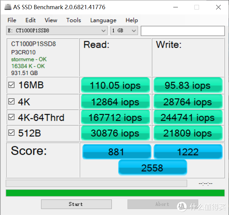 英睿达P1，1GB，IOPS