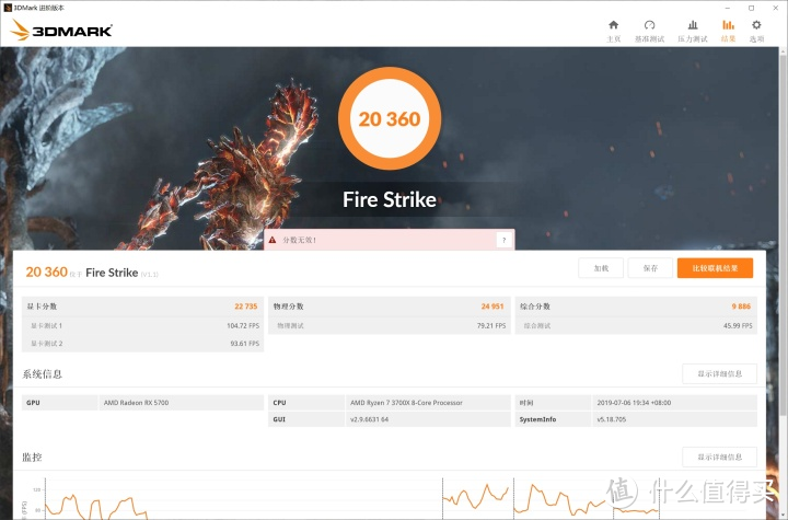 Ryzen 3700X+RX5700平台Fire Strike测试