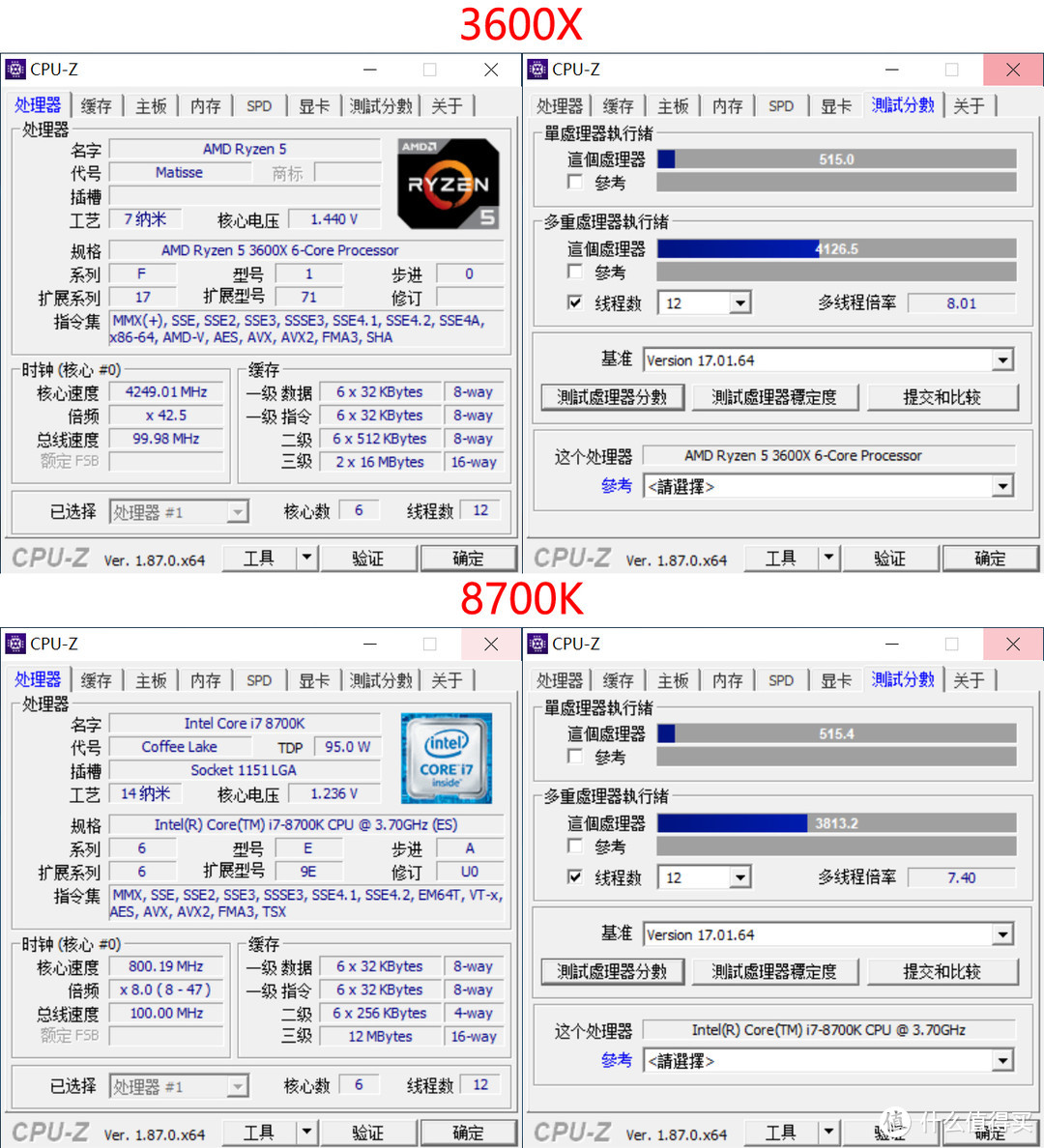 锐龙3000系列大战酷睿i7，Ryzen5 3600X对比i7-8700K测试