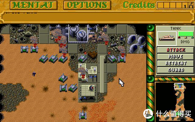 沙丘DUNE2代，开创了即时战斗游戏类型的火爆。也是命令与征服C&C和Ra红警的前身。这款游戏当时还不支持鼠标直接操作单位，而是需要点击具体的指令后再操作，有点像回合制游戏。正因为如此，后段打起来非常困难。