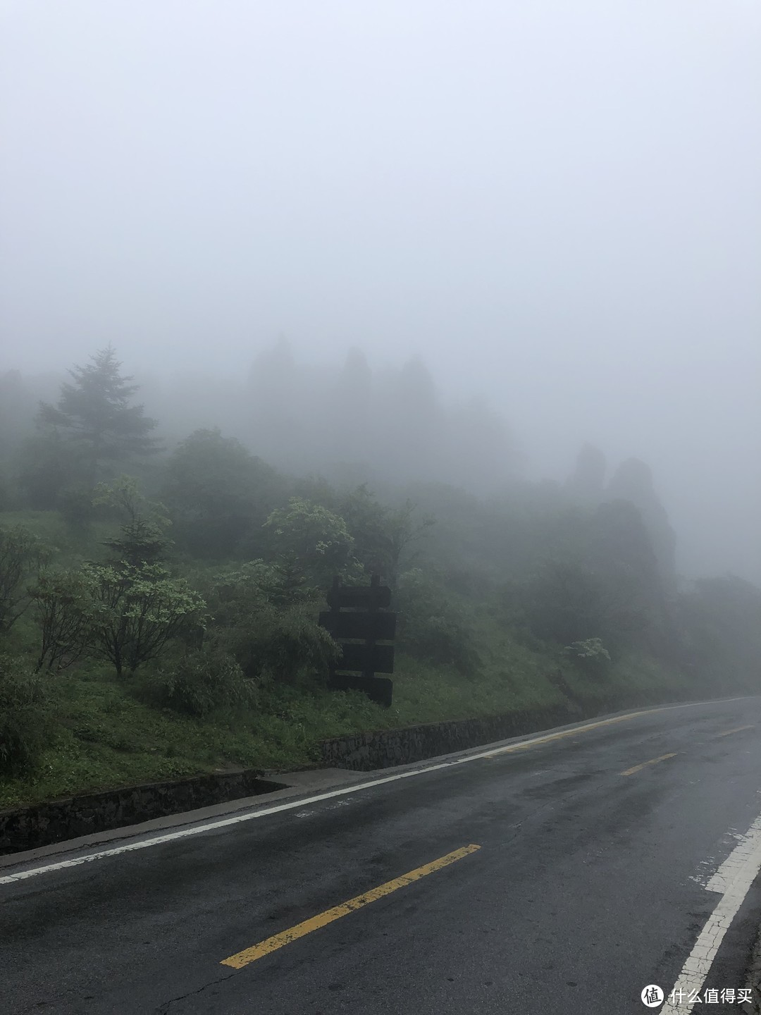 路边看山，山在雾中