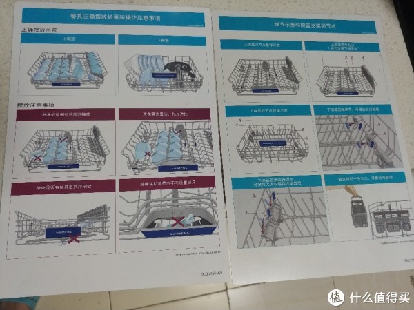 正确放置餐具以及碗篮可以调节的地方