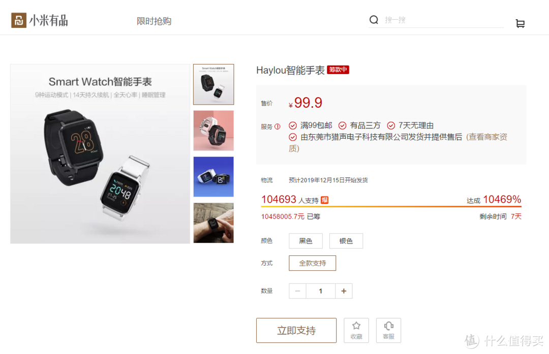 小米有品众筹率高达10469%，99.9元买智能手表，又一款爆品
