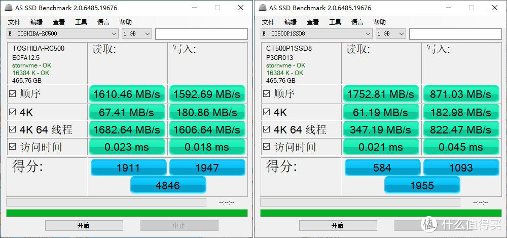 中端同价位SSD是否性能相近？东芝RC500 500G VS英睿达P1 500G