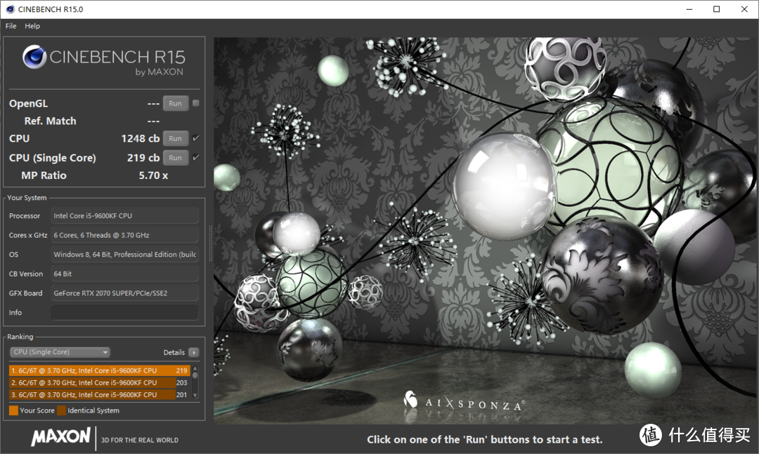 Cinebench R15 (Core i5 9600KF@5GHz)