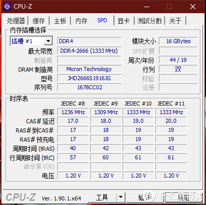 CPU-Z 内存SPD信息