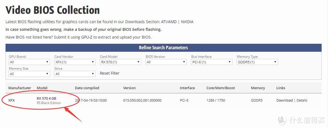 比较省事儿的，网站上RX570 4GB的BIOS就一个，不用挑了