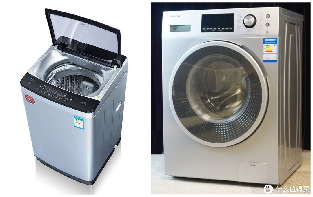 左：波轮洗衣机；右：滚筒洗衣机