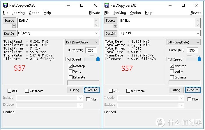 大文件读取,s37去到超过145,而s57只有120+