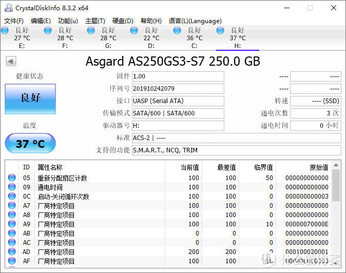 帮别人买了个SSD，Asgard AS250GS2-S7